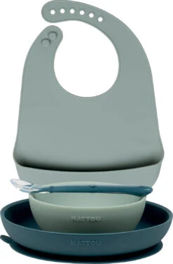 NATTOU SILICON Esslern Set + Lätzchen Grün