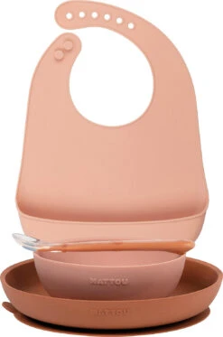 NATTOU SILICON Esslern Set + Lätzchen Rosa
